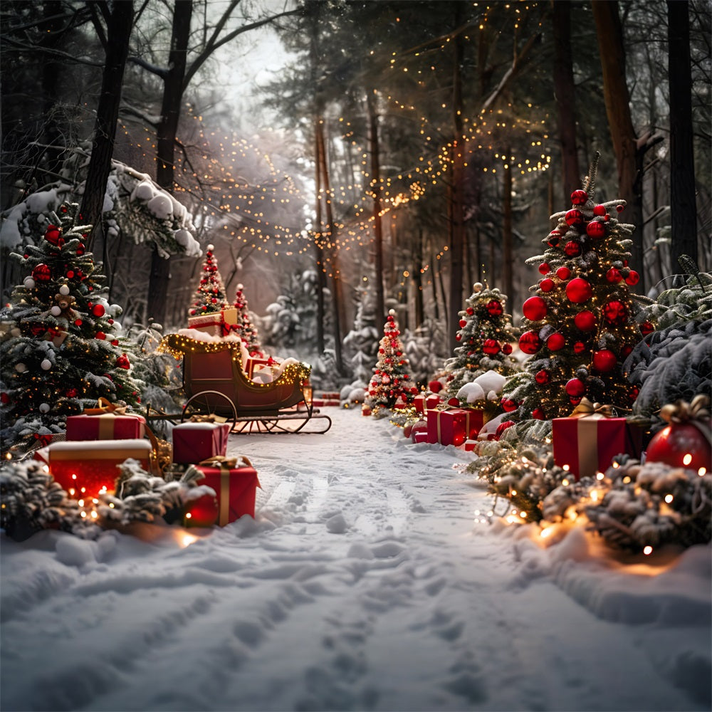Christmas Shop Stalls Snowy Night Forest Backdrop UK RR7-681