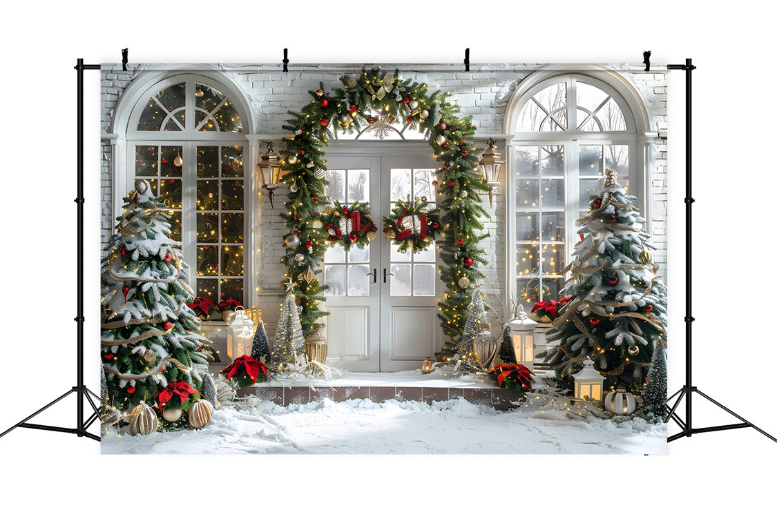Christmas Elegant Arched Doorway Wreaths Backdrop UK RR7-698