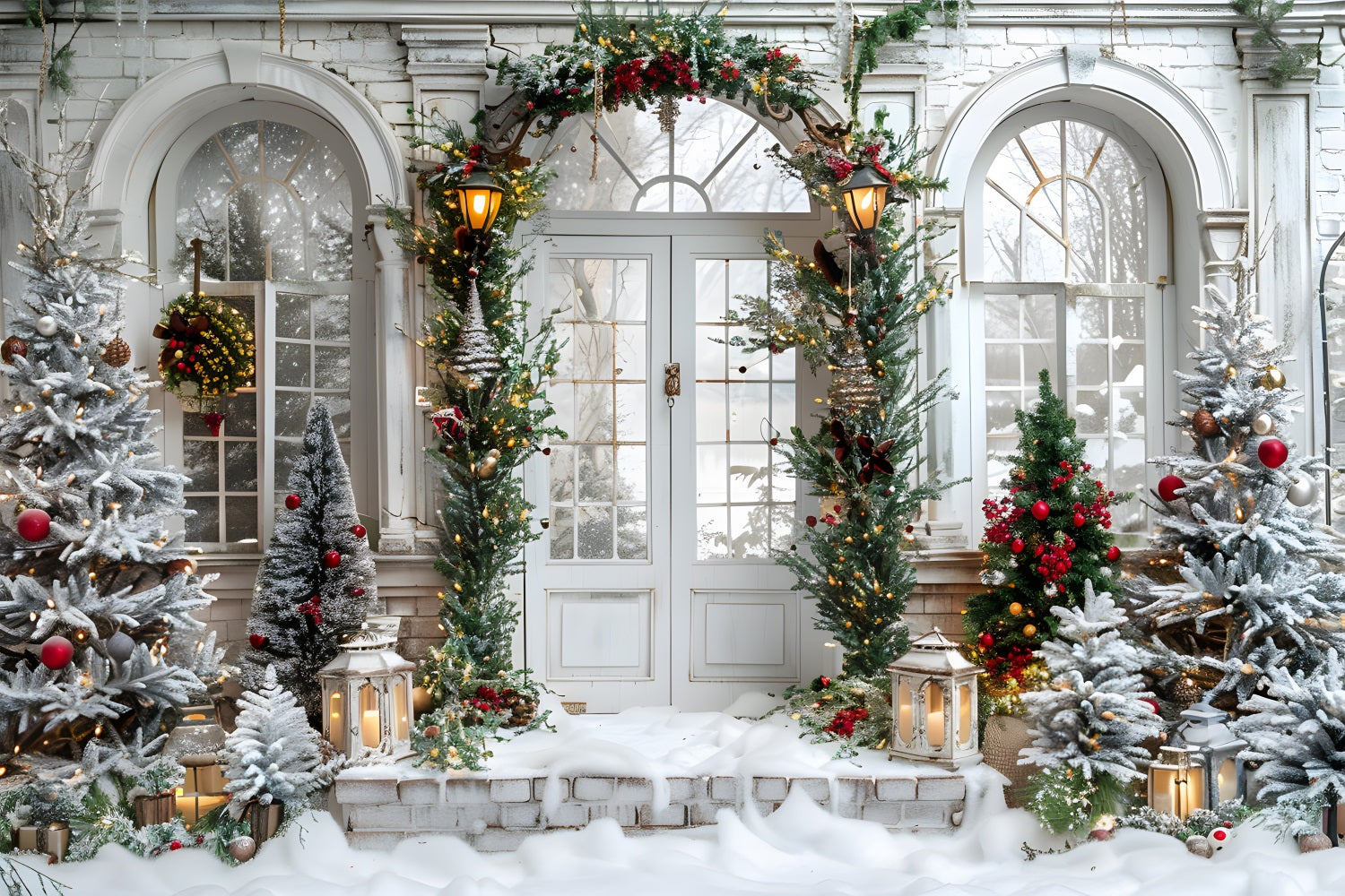 Christmas Grand Arched Entrance Wreaths Backdrop UK RR7-699