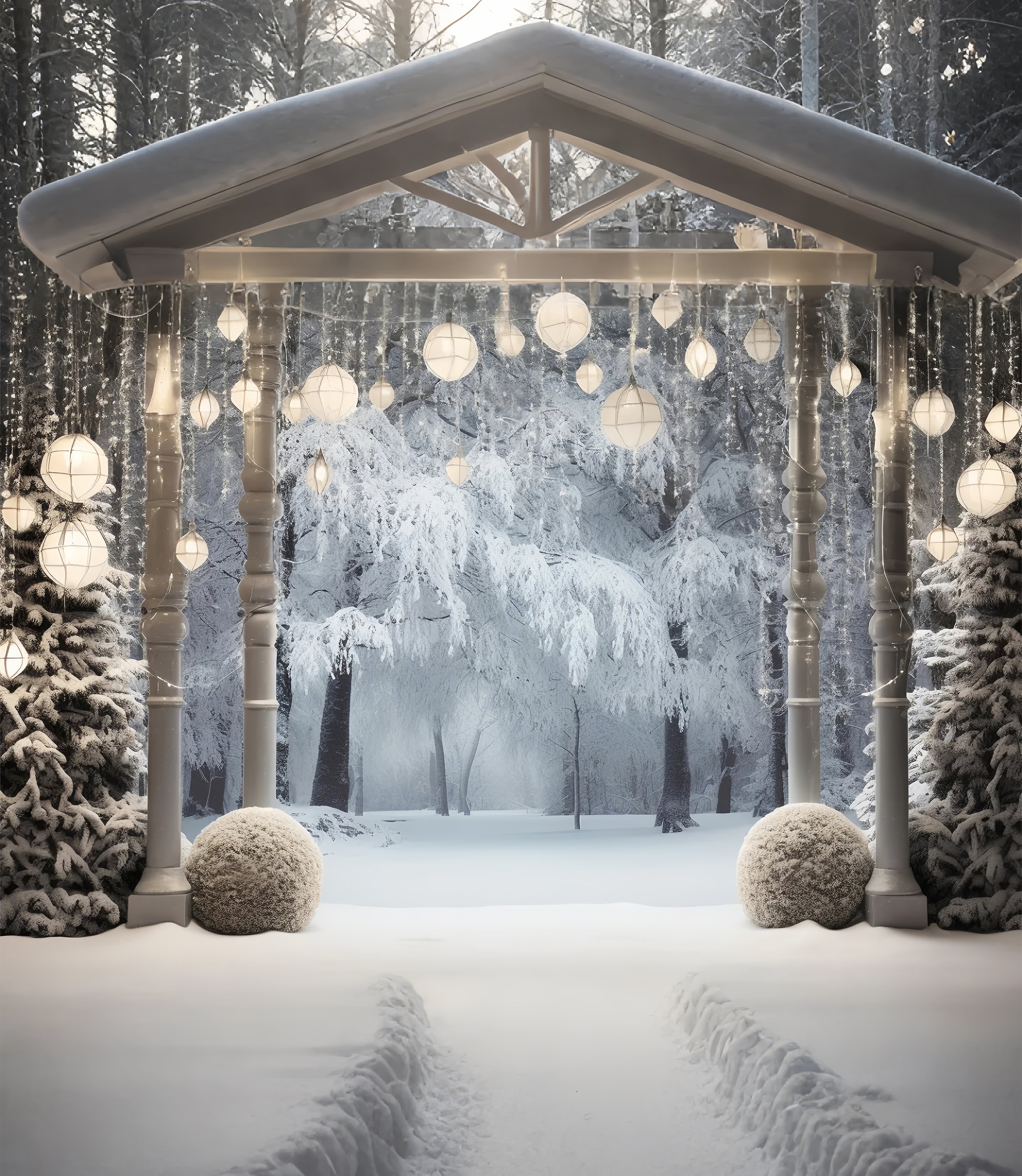 Christmas Tree Lights Snow Forest Backdrop UK RR7-744