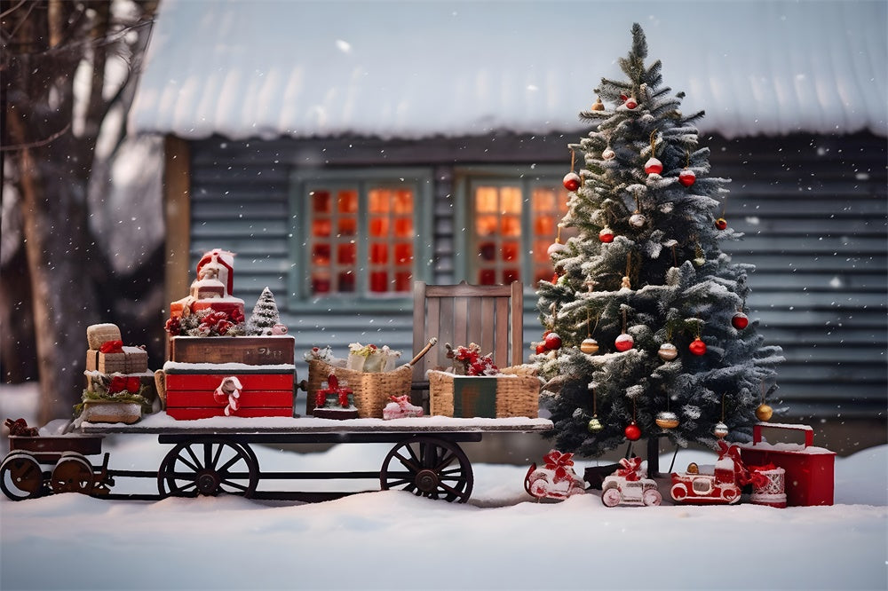 Santa Claus Snow Sled Christmas Tree Backdrop UK RR7-757