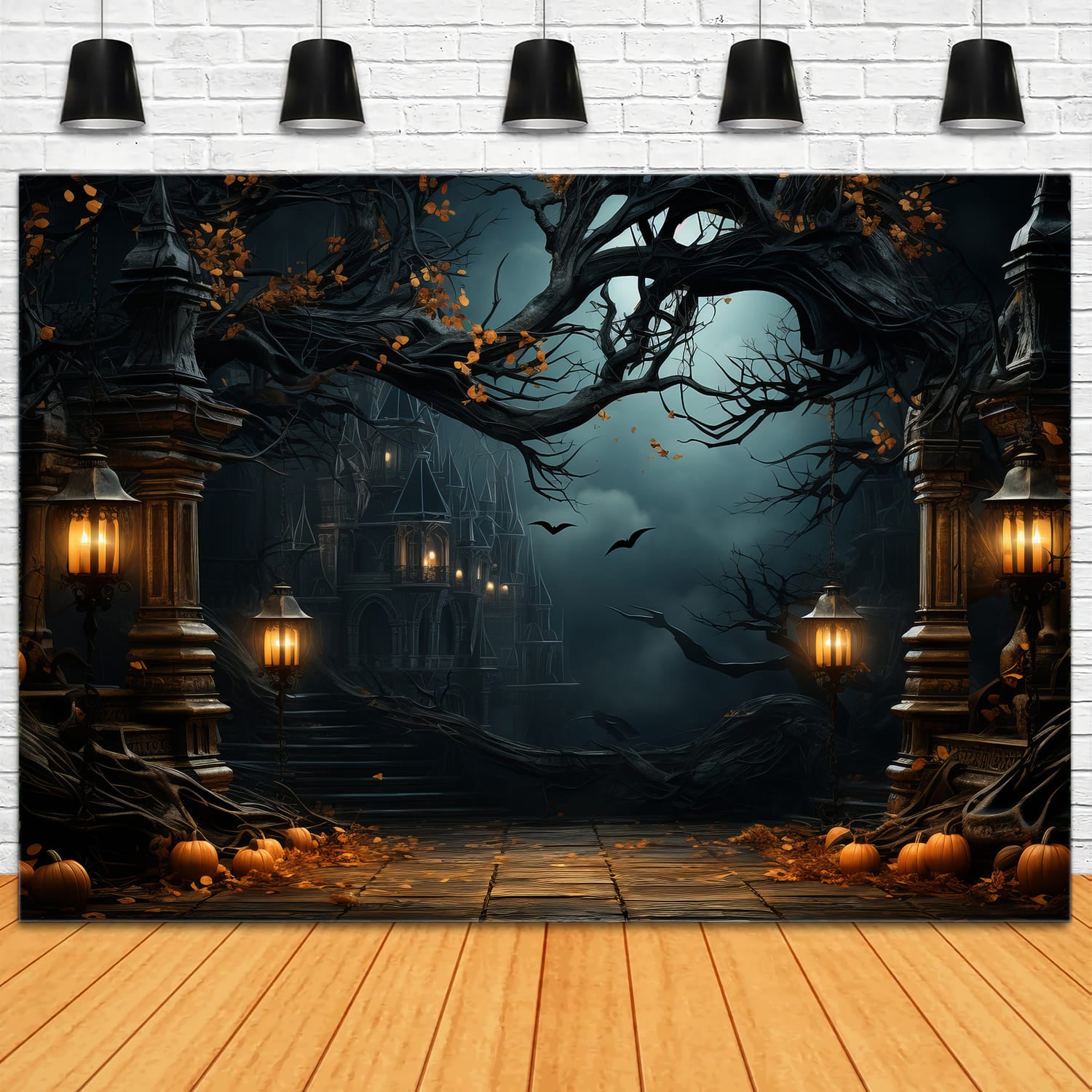 Spooky Halloween Forest Pumpkins Backdrop UK RR7-81