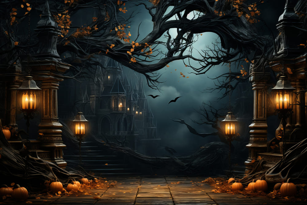 Spooky Halloween Forest Pumpkins Backdrop UK RR7-81
