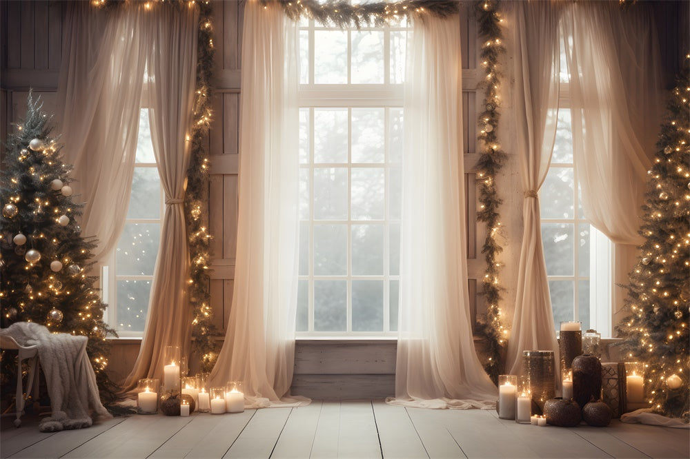 Christmas Tree Lights Window Curtain Backdrop UK RR7-812