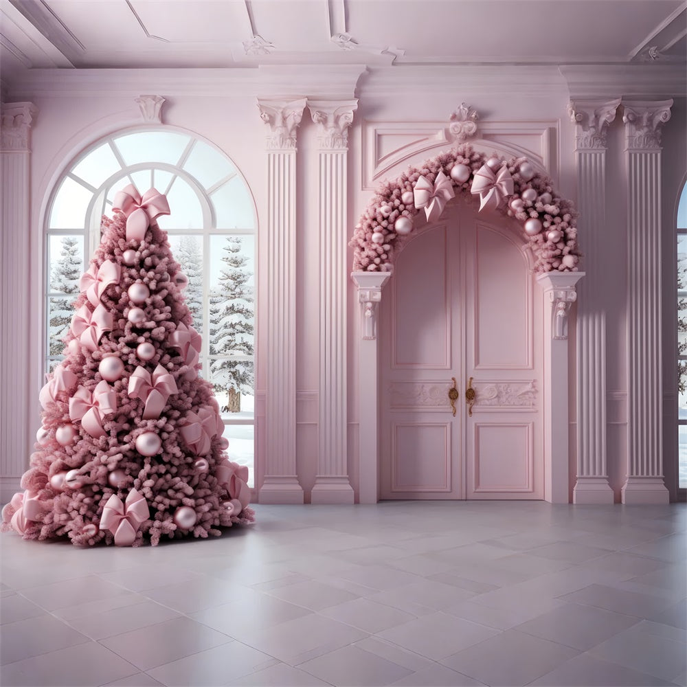 Pink Christmas Tree Garland Door Backdrop UK RR7-823