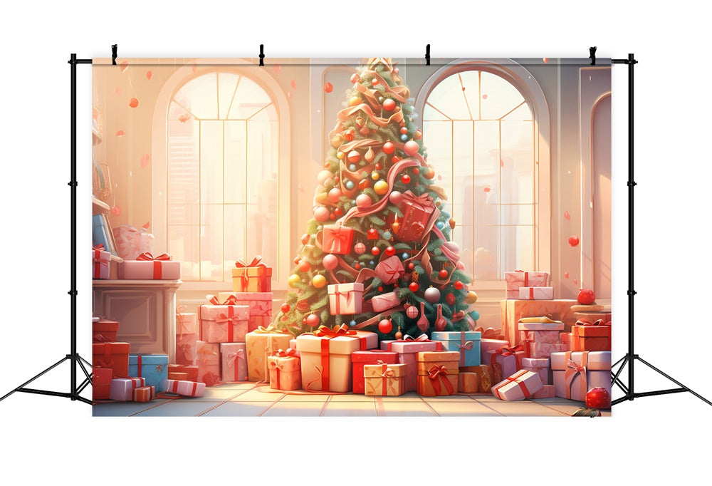 Christmas Tree Gift Boxes Window Backdrop UK RR7-828