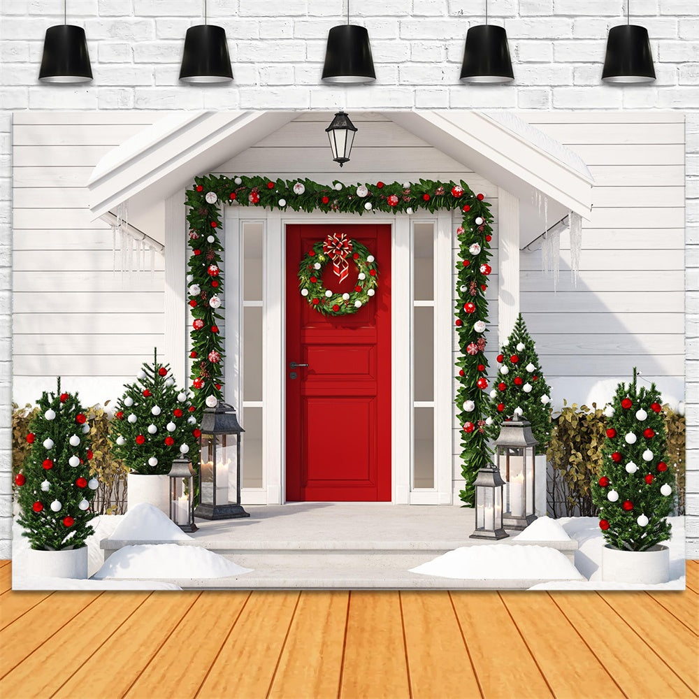 Christmas House Decorated Front Door Backdrop UK RR7-829