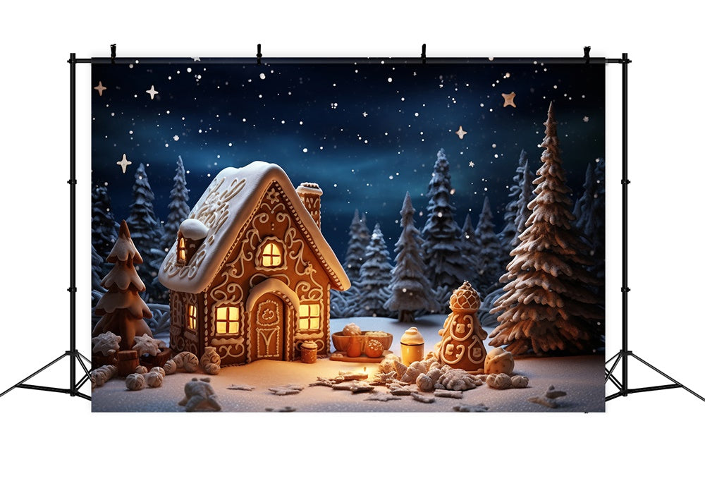 Christmas Night Forest Gingerbread House Backdrop UK RR7-831