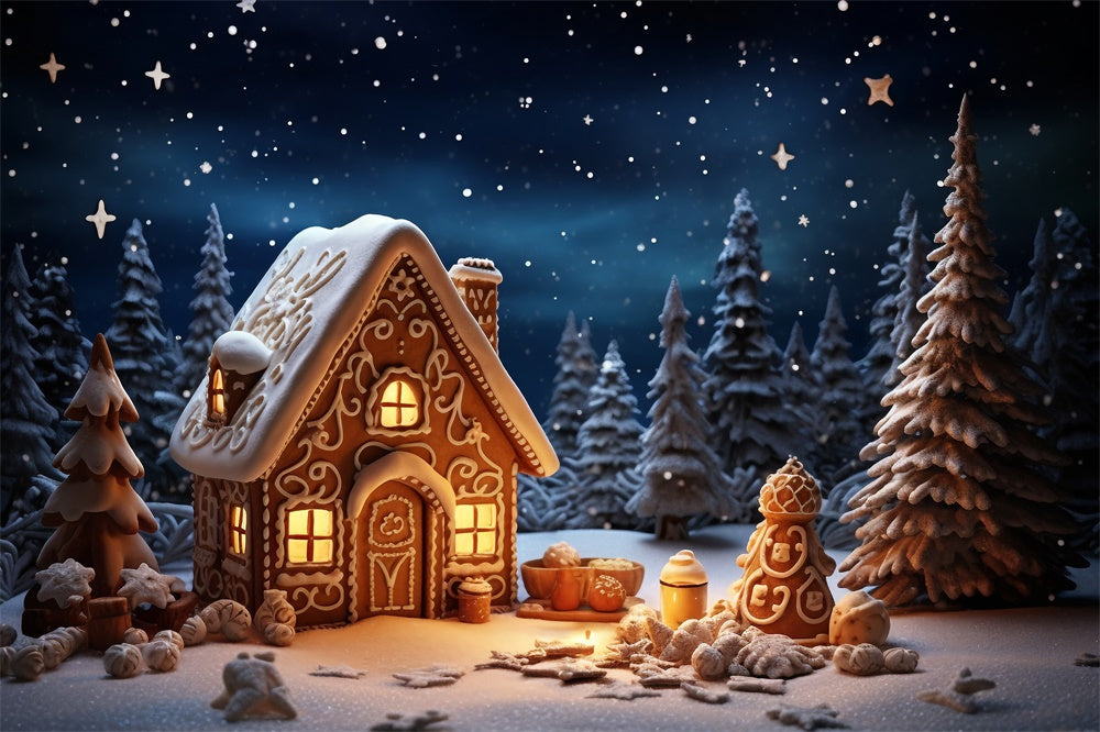 Christmas Night Forest Gingerbread House Backdrop UK RR7-831