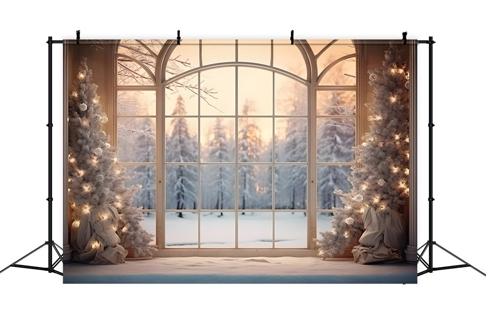 Christmas Tree Window Snow Forest Backdrop UK RR7-833