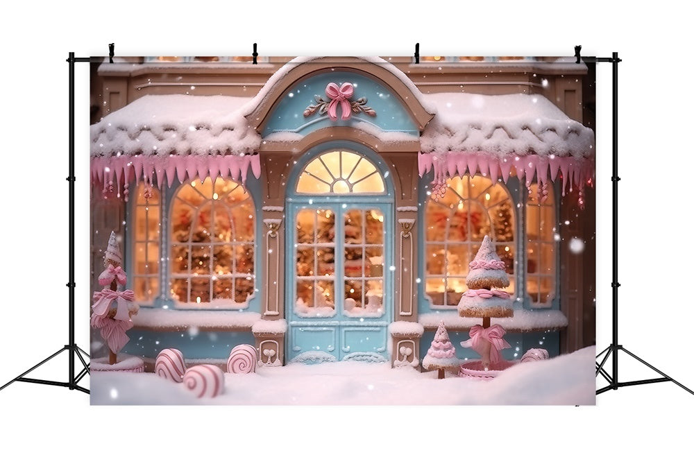 Pink Candy Store Snowflake Christmas Backdrop UK RR7-834