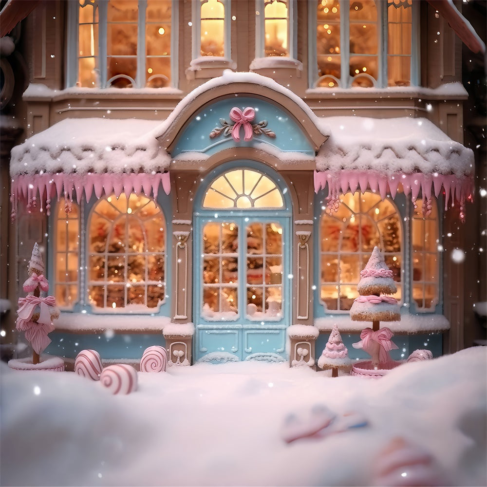 Pink Candy Store Snowflake Christmas Backdrop UK RR7-834