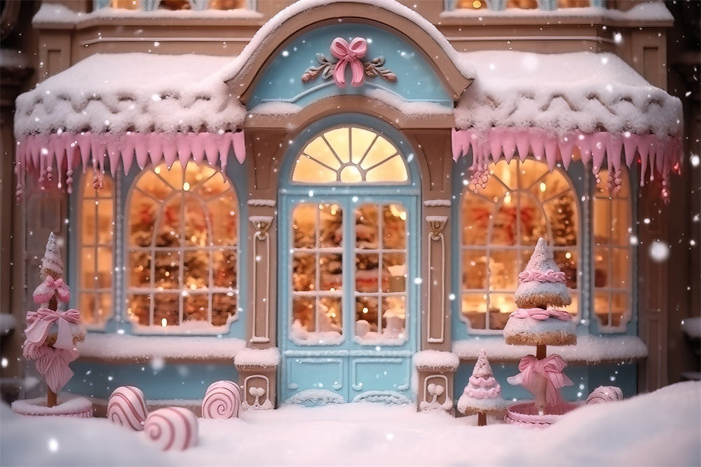 Pink Candy Store Snowflake Christmas Backdrop UK RR7-834