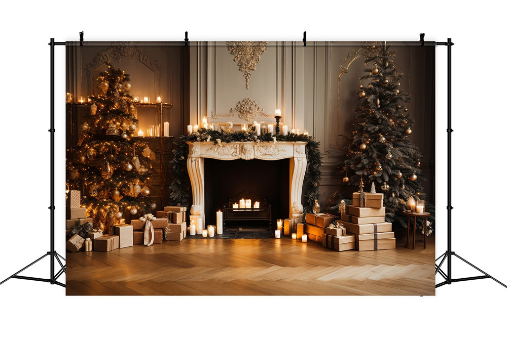 Christmas Tree Fireplace Candles Backdrop UK RR7-836