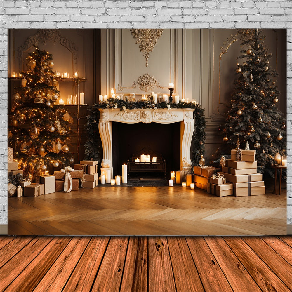 Christmas Tree Fireplace Candles Backdrop UK RR7-836