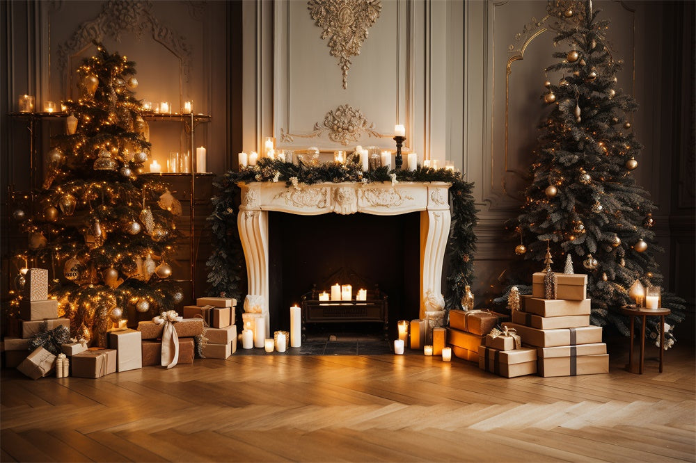Christmas Tree Fireplace Candles Backdrop UK RR7-836