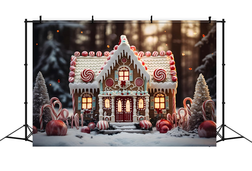 Christmas Snow Forest Candy House Backdrop UK RR7-838