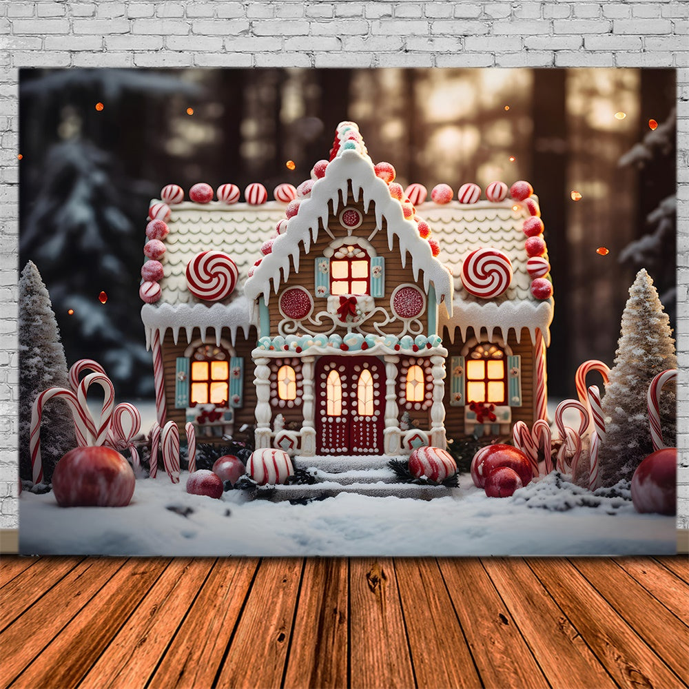 Christmas Snow Forest Candy House Backdrop UK RR7-838