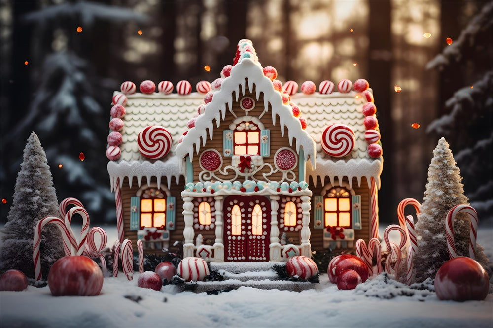 Christmas Snow Forest Candy House Backdrop UK RR7-838