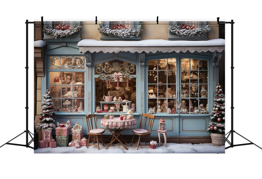 Winter Snow Christmas Gift Store Backdrop UK RR7-839