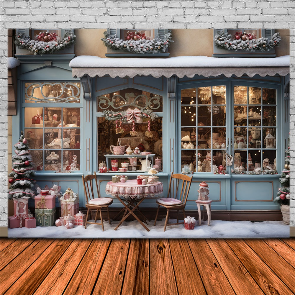 Winter Snow Christmas Gift Store Backdrop UK RR7-839