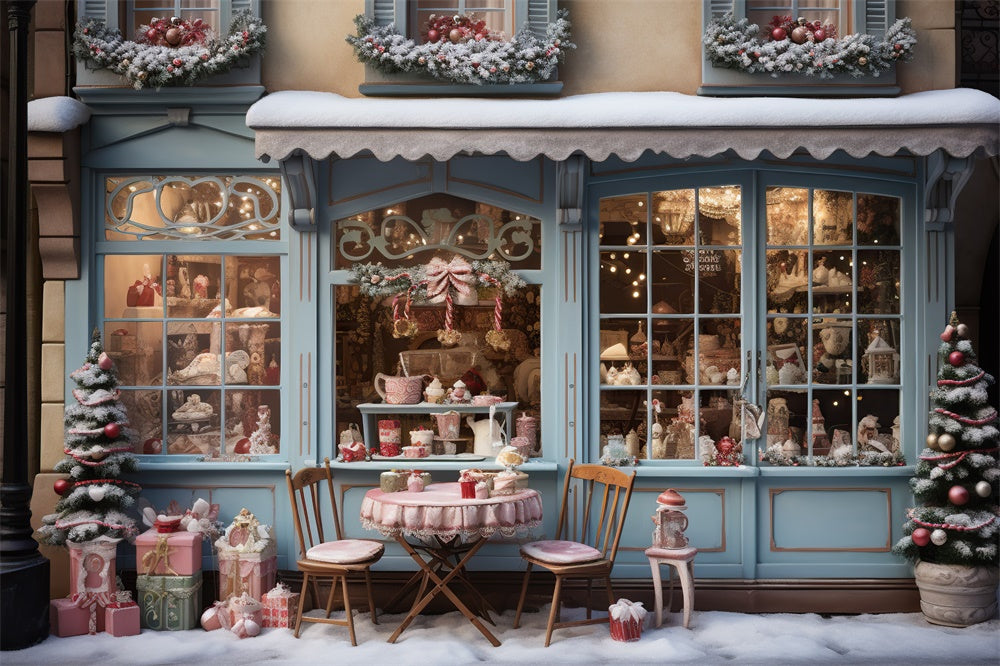 Winter Snow Christmas Gift Store Backdrop UK RR7-839