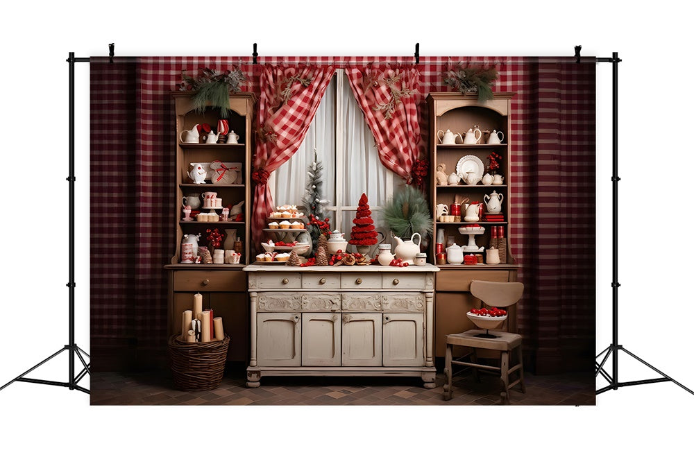 Decorated Christmas Kitchen Shelf Backdrop UK RR7-841