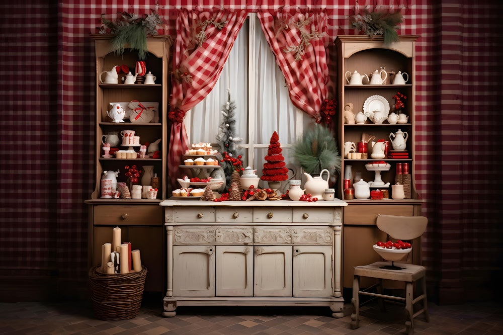 Decorated Christmas Kitchen Shelf Backdrop UK RR7-841