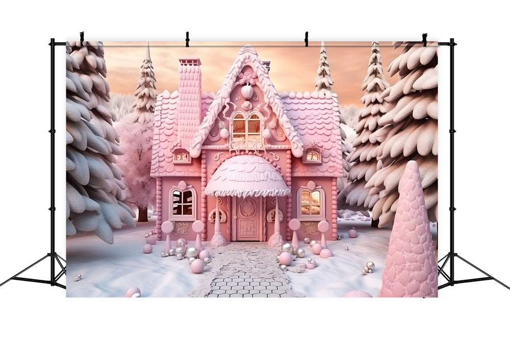Christmas Pink Candy House Cart Backdrop UK RR7-845
