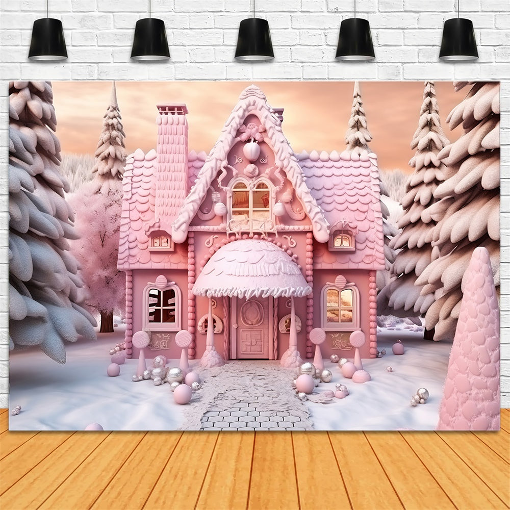 Christmas Pink Candy House Cart Backdrop UK RR7-845