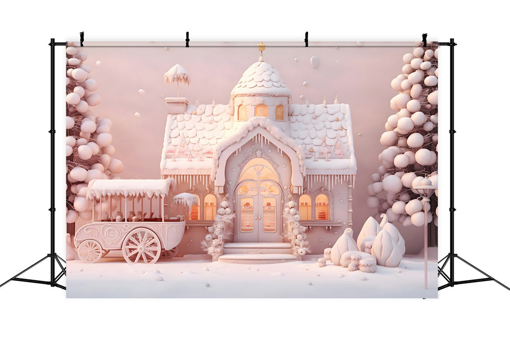 Pink Christmas Candy Cart House Backdrop UK RR7-846