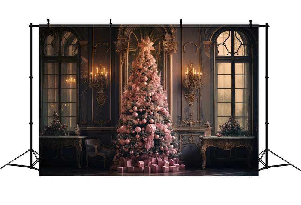 Pink Christmas Tree Wall Window Backdrop UK RR7-849