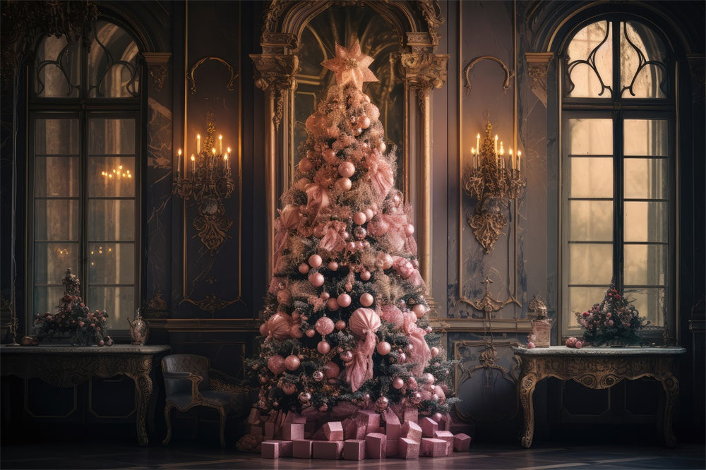 Pink Christmas Tree Wall Window Backdrop UK RR7-849