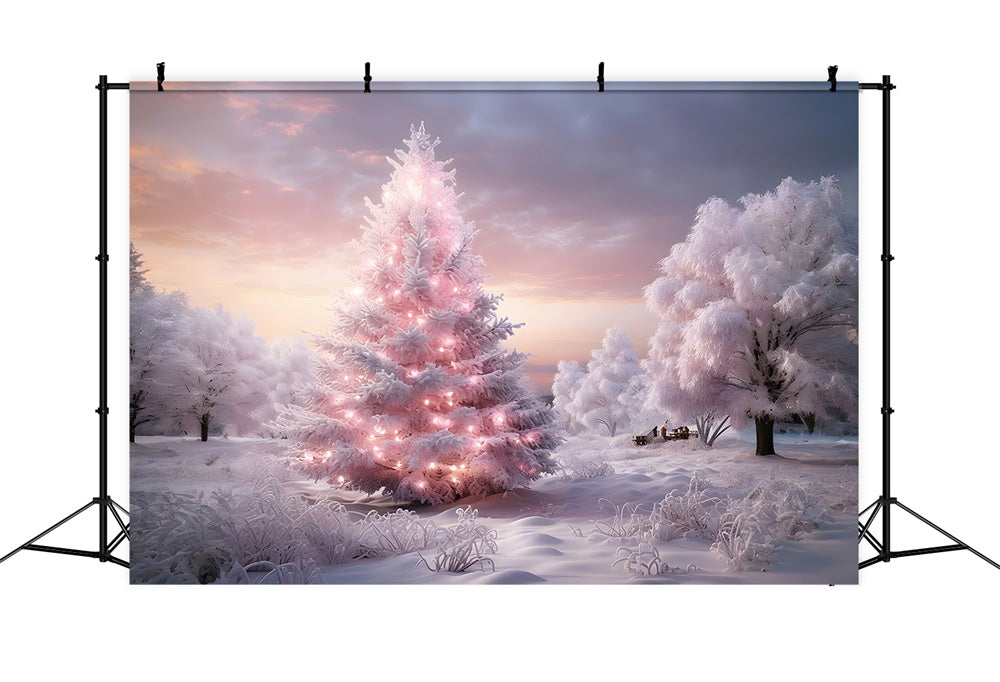 Snow Wonderland Pink Christmas Trees Backdrop UK RR7-850