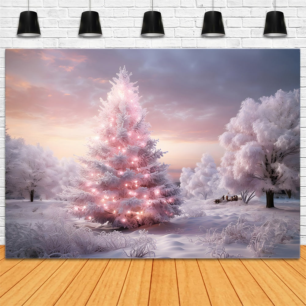 Snow Wonderland Pink Christmas Trees Backdrop UK RR7-850