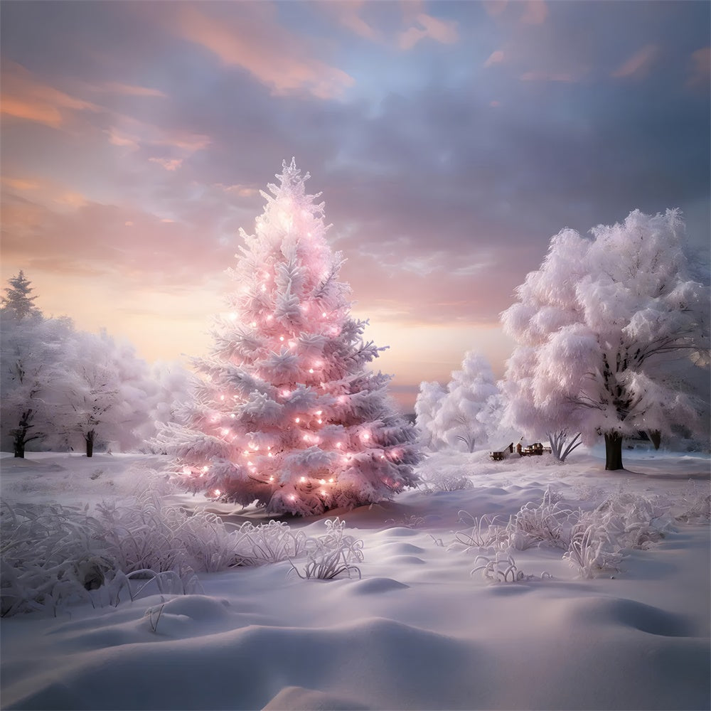 Snow Wonderland Pink Christmas Trees Backdrop UK RR7-850