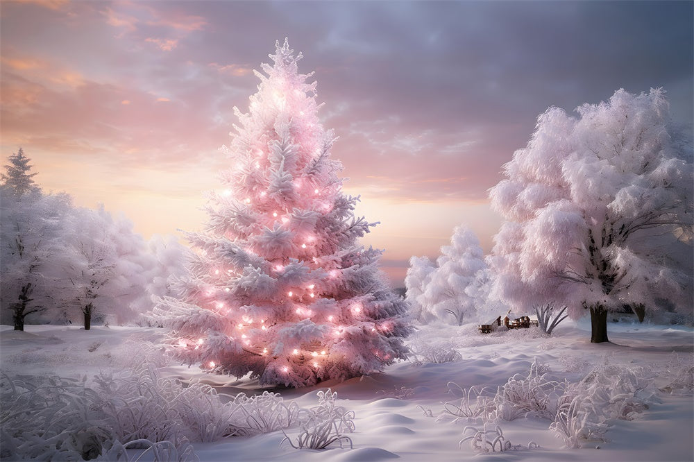 Snow Wonderland Pink Christmas Trees Backdrop UK RR7-850