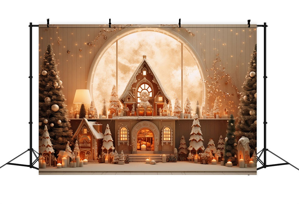 Christmas Trees Gingerbread House Backdrop UK RR7-855