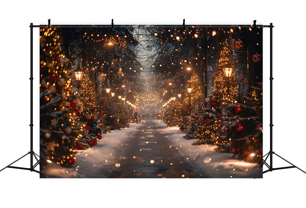 Glittering Christmas Tree Snow Road Backdrop UK RR7-860