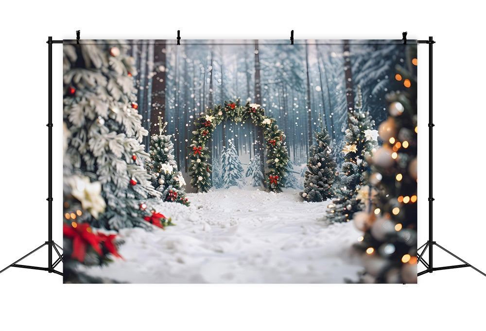 Snowy Christmas Trees Wreath Arch Backdrop UK RR7-865