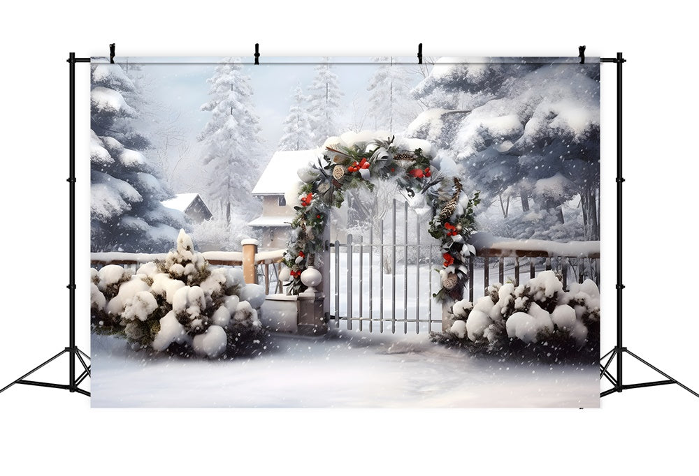 Snowy Forest Christmas Garland Backdrop UK RR7-866