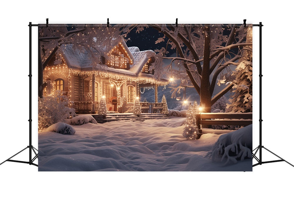 Christmas Tree Snow Evening House Backdrop UK RR7-867