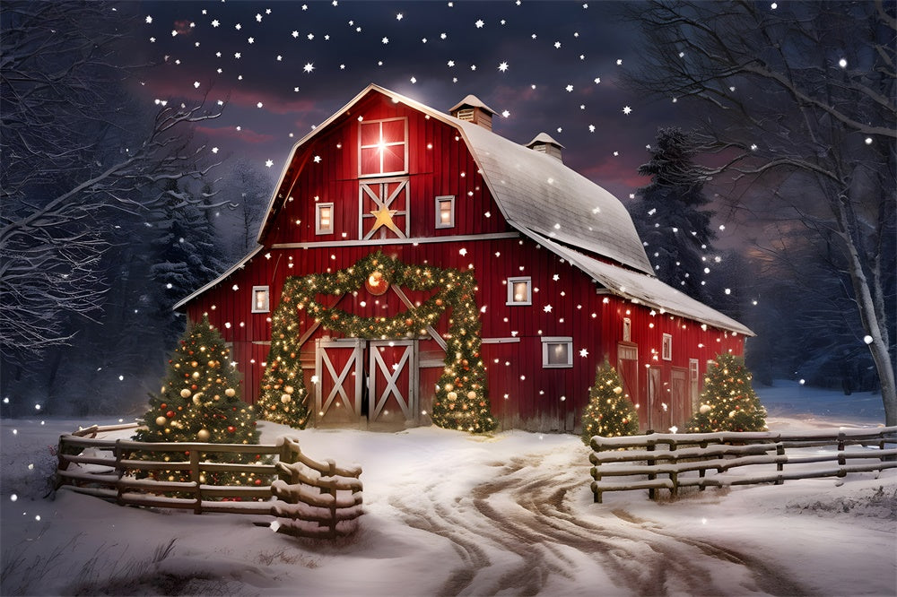 Twinkling Starts Christmas Tree House Backdrop UK RR7-874