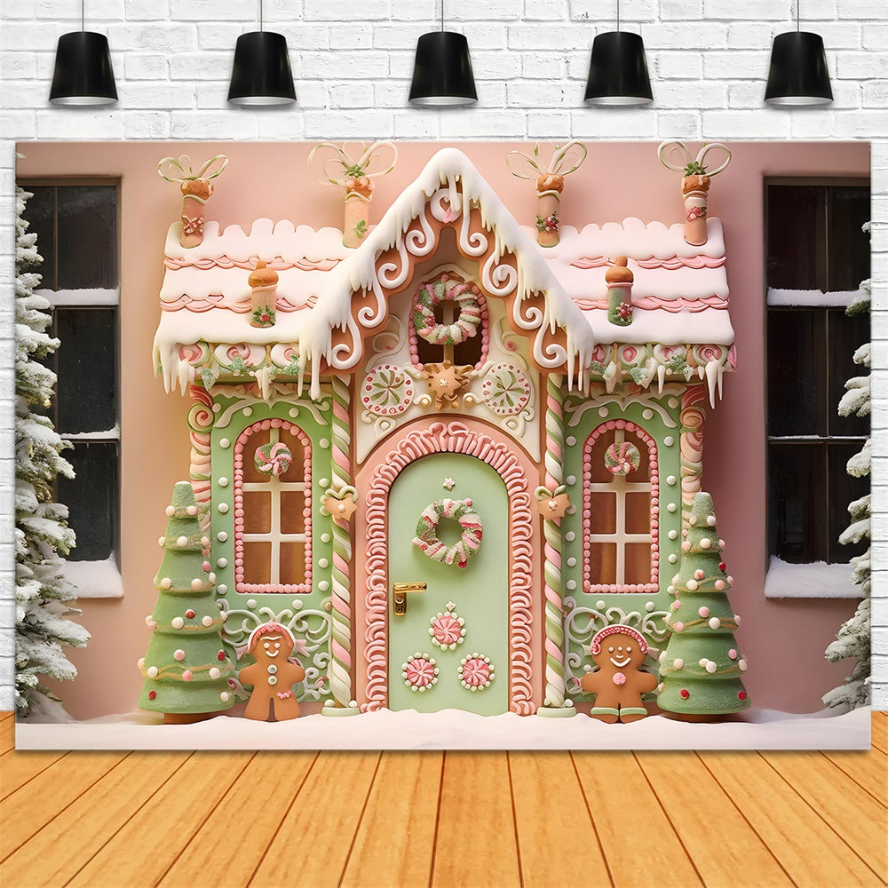Gingerbread Candy House Christmas Backdrop UK RR7-875