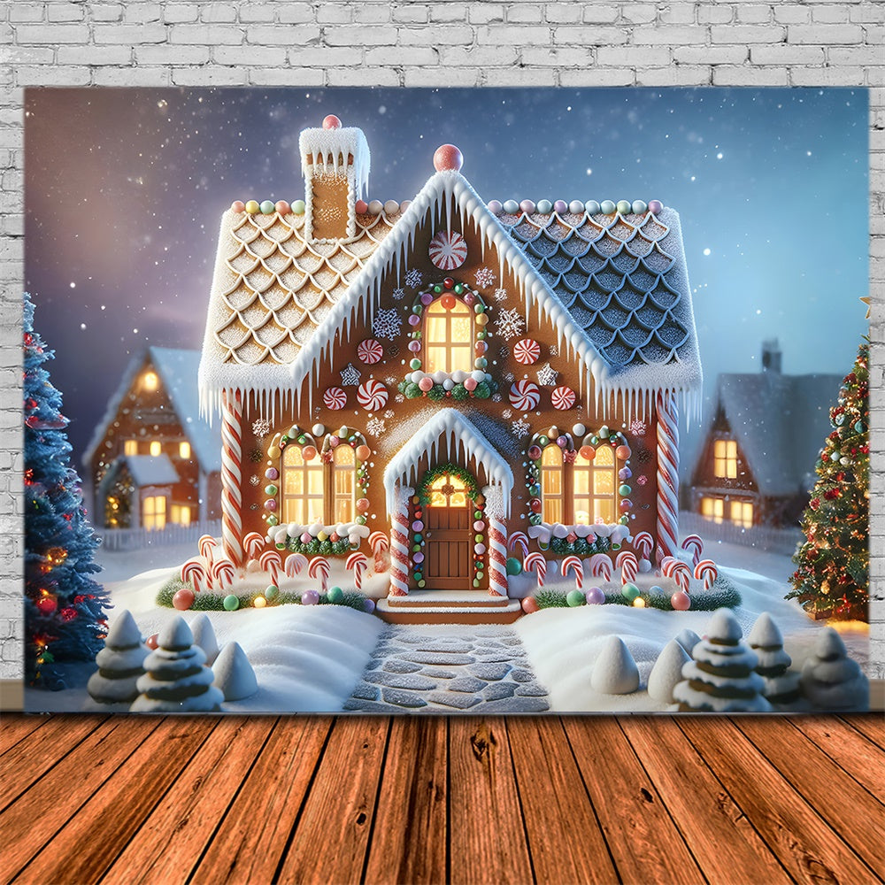 Christmas Candy Cane Gingerbread House Backdrop UK RR7-880