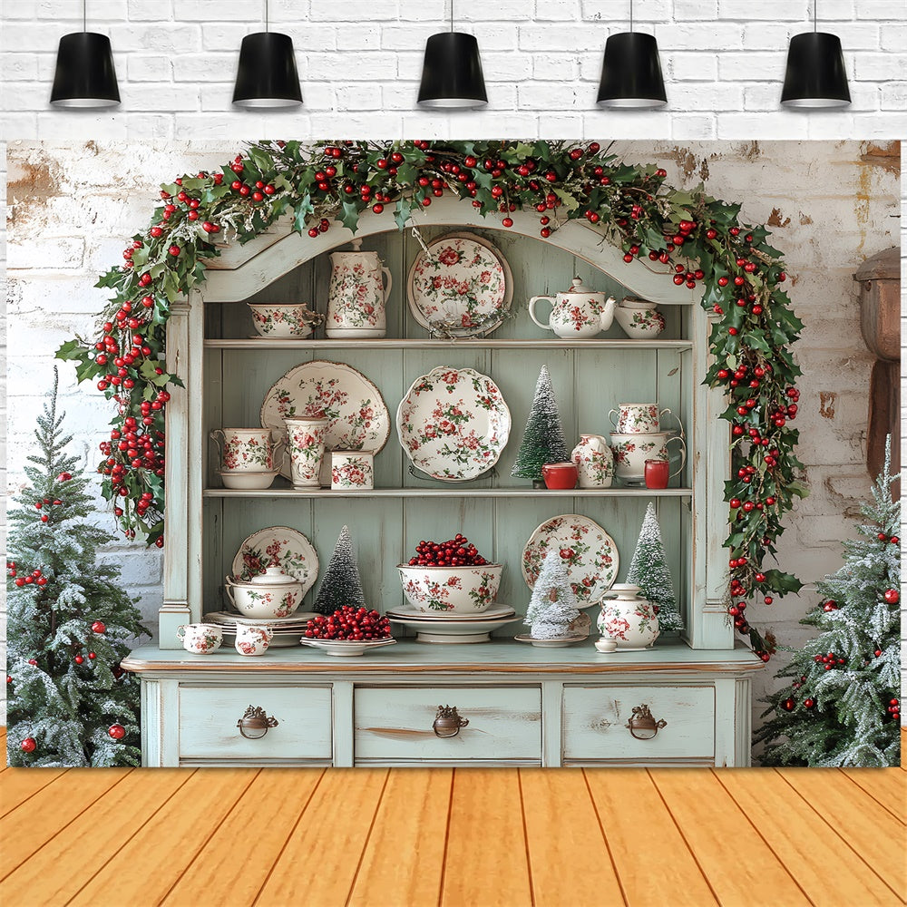 Christmas Trees Garland Kitchen Cupboard Backdrop UK RR8-117