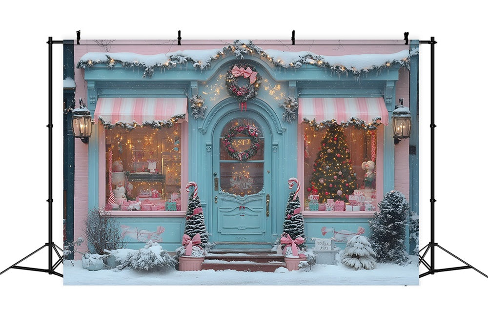 Christmas Candyland Storefront Pink Bows Backdrop UK RR8-151