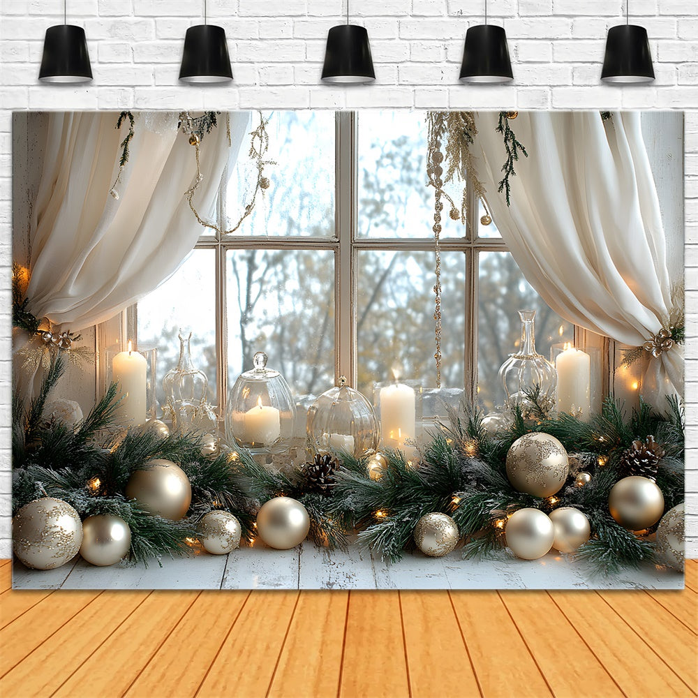 Christmas Balls Candles Window View Backdrop UK RR8-339