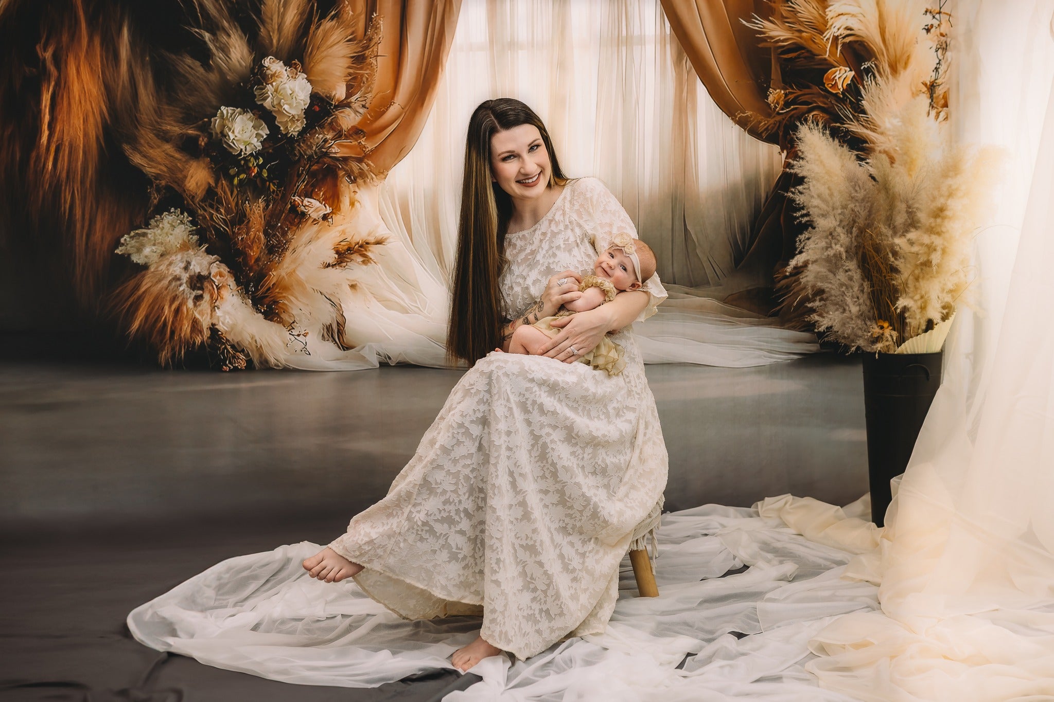 Dreamy Dusty Rose Pampas Boho Backdrop UK RR8-499