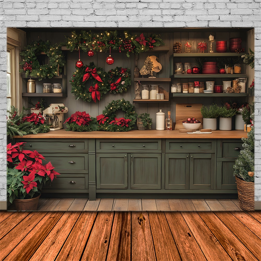 Christmas Kitchen Wreath Balls Backdrop UK RR8-74